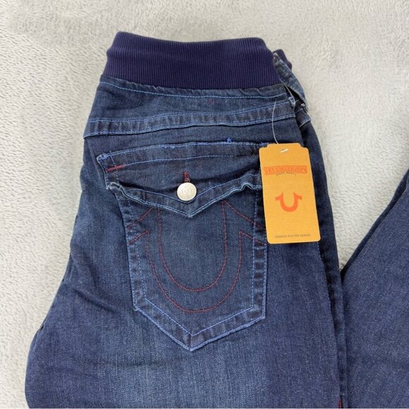 True Religion NWT Men's Size 33x33 Blue Denim Jeans Straight Leg w/Drawstrings - Picture 5 of 10